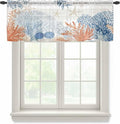 Ocean Corals Sheer Valance Curtains, Summer Beach Coral Sea Stars Light Filtering Kitchen Valances Rod Pocket Voile Curtain Window Treatment for Bedroom/Living Room/Basement 42Wx18L