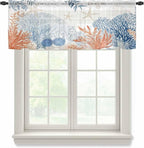 Ocean Corals Sheer Valance Curtains, Summer Beach Coral Sea Stars Light Filtering Kitchen Valances Rod Pocket Voile Curtain Window Treatment for Bedroom/Living Room/Basement 42Wx18L