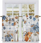 Thanksgiving Pumpkin Kitchen Curtains 45 Inch Long 2 Panel Set, Rod Pocket Window Treatment, Fall Maple Leaf Daisy Wooden Grain Light Filtering Short Curtains & Drapes for Bathroom Laundry 52"W x 45"L