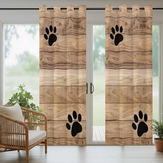 Wood Grain Outdoor Curtains for Patio Claws Animals Wooden Brown Waterproof Outside Curtains with Grommet Top Weatherproof Curtain for Cabana Pergola Gazebo, 2 Pack, 54" W x 84" L
