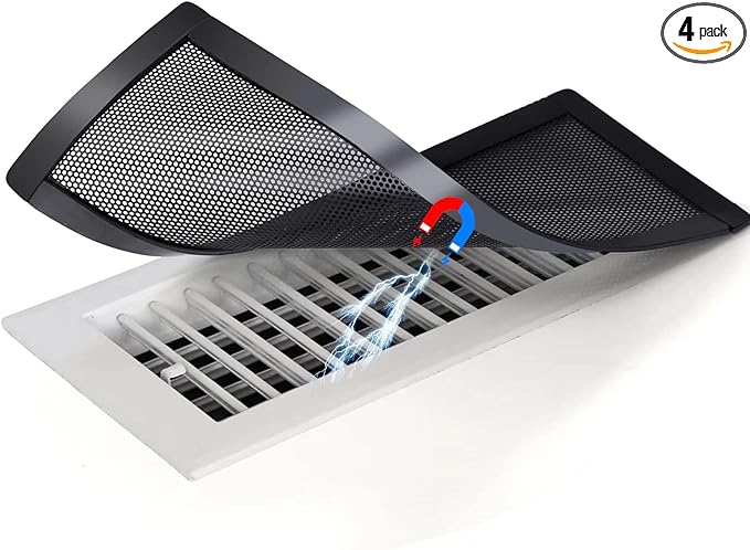 Magnetic Vent Covers for Home Floor 4Pack, Upgrated 4x10 Inch Strong Magnet PVC Floor Register Cover, Air Vent Screen Trap for Wall Ceiling Floor, AC Vent Mesh Screen Debris Hair Filters