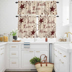Kitchen Curtains Tiers and Valance Set of 3, Vintage Country Light Filtering Window Curtain Set, Vintage Rustic Texas Stars Plants Branch Rod Pocket Curtain Drapes for Living Room, 36 Inches Tiers