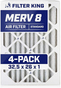Filter King 32.5x26x1 Air Filter | 4-PACK | MERV 8 HVAC Pleated A/C Furnace Filters | MADE IN USA | Actual Size: 32.5 x 26 x .75"