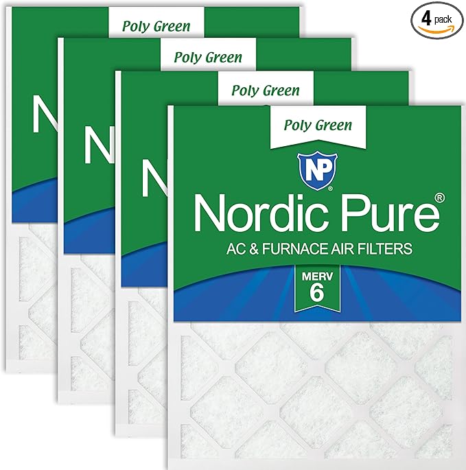 Nordic Pure 18x20x1 (Actual Size: 17 1/2 x 19 1/2 x 3/4) Poly Green MERV 6 AC Furnace Air Filters – Reduces Dust, Pollen, Pet Dander & Allergens – 4-Pack