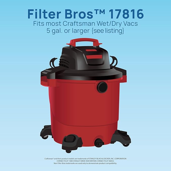 Filter Bros 17816 Red Stripe Replacement Fits Craftsman Shop Vacuums 5 Gal Plus