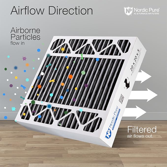 Nordic Pure 20x20x5 (Actual Size: 19 5/8 x 19 7/8 x 4 3/8) Honeywell Replacement Furnace Filters MERV 8 Plus Carbon 4 Pack