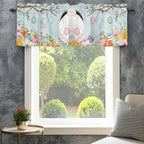 Easter Bunny Curtain Valances for Windows, Kitchen Valance Window Treatment, Easter Eggs Spring Farmhouse Wood Grain Teal Blue Light Filter Block Curtains for Bathroom/Bedroom/Living Room 54'' x 18''