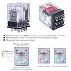 Electromagnetic Power Relay, 14-Pin 5 AMP 12V DC Relay Coil with Socket Base, LED Indicator, 4PDT 4NO 4NC - MY4NJ [Applicable for DIN Rail System]