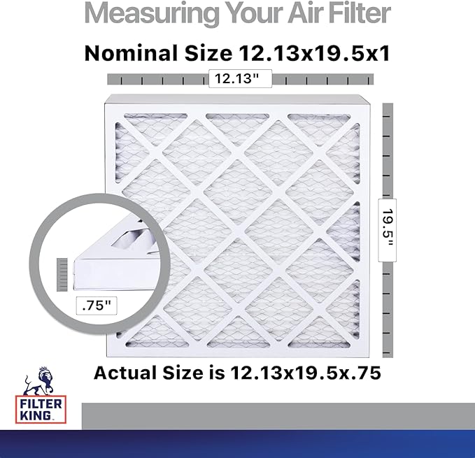 Filter King 12.13x19.5x1 Air Filter | 4-PACK | Carbon MERV 8 HVAC Pleated A/C Furnace Filters | MADE IN USA | Actual Size: 12.13 x 19.5 x .75"
