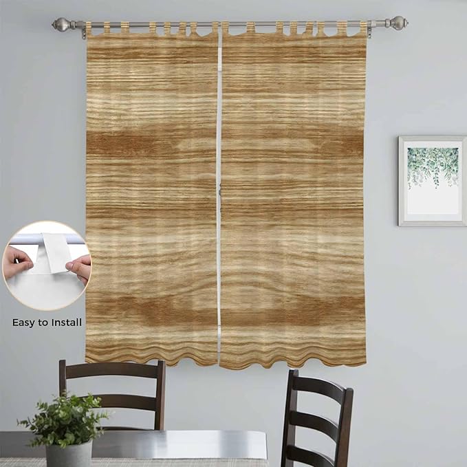 Light Brown Wood Grain Living Room Curtains 84 Inch Length, Window Curtains Tab Top, Western Farmhouse Barn Door Light Filtering Window Treatments Drapes 52"x84" 2 Panel