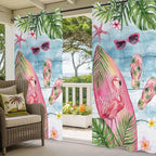 Summer Flamingbirds Outdoor Curtains for Patio Palm Leaves Plumeria Wood Waterproof Outside Curtains with Grommet Top Weatherproof Curtain for Cabana Pergola Gazebo, 2 Pack, 54" W x 95" L