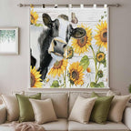 Retro Farmhouse Floral Living Room Curtains 84 Inch Length, Window Curtains Tab Top, Yellow Sunflowers Cows Butterfly Wood Light Filtering Window Treatments Drapes 42"x84" 2 Panel