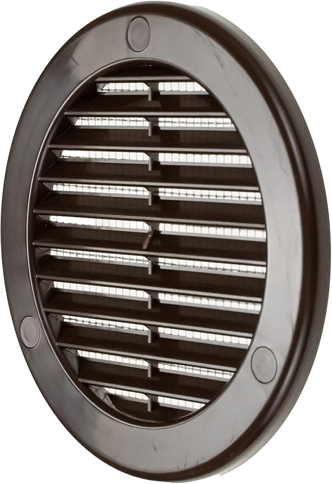 Vent Systems 4" Inch (Opening Dimensions) - Pack of 5 - Brown Soffit Vent Cover - Plastic Round Air Vent Grille - Built-in Mesh Screen - HVAC Register Louver for Bathroom, Home, Kitchen