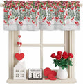 Poinsettia Berry Valance Curtains for Kitchen, Red Floral Winter Plants Vintage Wood Grain Privacy Rod Pocket Valance Curtain, Light-Filtering Window Treatment for Bedroom Bathroom, 42"x18"
