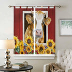 Cows Sunflowers Bedroom Curtains 72 Inch Length, Window Curtains Tab Top, Spring Floral Bees Farmhouse Barn Light Filtering Window Treatments Drapes 52"x72" 2 Panel