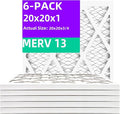 20x20x1 MERV 13 (6-Pack) Pleated Air Filter (Actual Size: 19.75"x19.75"x0.75") MPR 1900 & FPR 10, Furnace Air Filters, 20x20x1 air filter