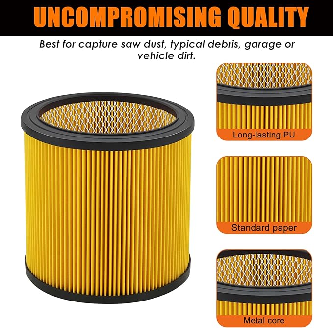 Replacement Filter for Vacmaster 5-20 Gallon/Hart Shop Vacuum 5-17 Gallon, Replaces Hart VCFS 3701 Filter/VCFF Filter, Fits most Shop-Vac/Craftsman Vacuum, with 2x Wet Foam Sleeve