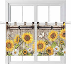 Farmhouse Sunflowers Kitchen Curtains 36 Inch Length, Small Window Curtains Tab Top, Rustic Barn Doors Flowers Butterfly Wooden Light Filtering Short Window Treatments Tier Drapes 27.5"x36" 2 Panel