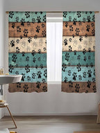 Sheer Curtains 72 Inches Long, Green Brown Paw Print Semi Sheer Curtains Light Filtering Window Treatment, Vintage Farmhouse Country Wooden Grain Privacy Voile Drapes for Living Room 52x72 Inch