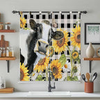 Retro Sunflowers Bedroom Curtains 72 Inch Length, Window Curtains Tab Top, Farmhouse Floral Cow Butterfly Black Plaid Light Filtering Window Treatments Drapes 52"x72" 2 Panel