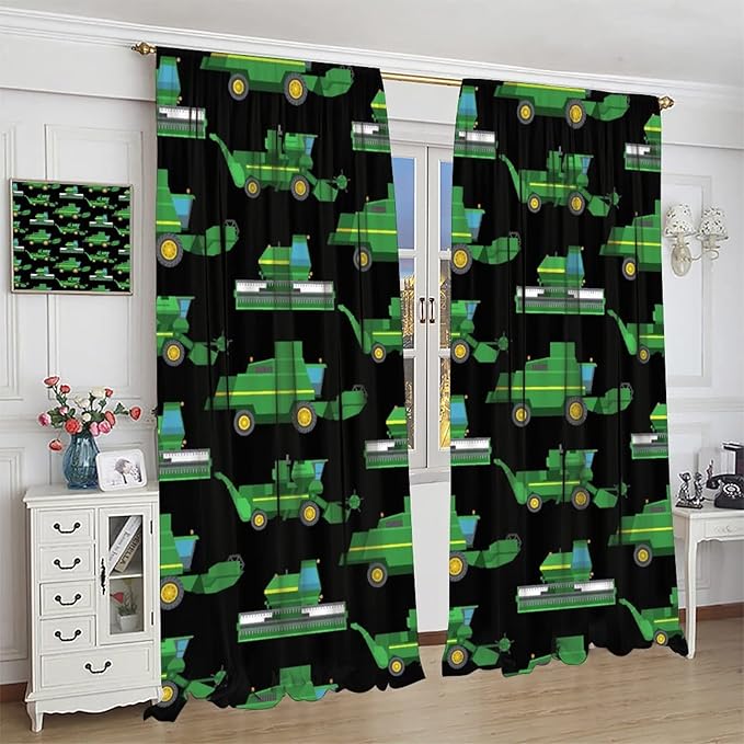 Kids Agriculture Machine Window Curtains, Farm Equipment Tractors Transport Combines Rod Pocket Decorative Windows Curtain for Boys Children Teens Room Decor 84x84in (30% Blackout)