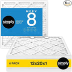 Simply 12x20x1 Air Filter, MERV 8, 6 Pack, For Home AC Furnace & HVAC (Actual Size: 11.75"x19.75"x0.75") DUST, Pet, & Allergy Control
