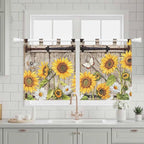 Farmhouse Sunflowers Kitchen Curtains 36 Inch Length, Small Window Curtains Tab Top, Rustic Barn Doors Flowers Butterfly Wooden Light Filtering Short Window Treatments Tier Drapes 27.5"x36" 2 Panel