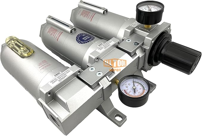 3/4" NPT SUPER DUTY Industrial Grade Filter Regulator Coalescing Desiccant Dryer System For Compressed Air Lines, Metal Bowls, Great For Paint Spray And Plasma Cutter (MANUAL DRAIN)