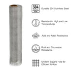 PATIKIL 40" L x 16" W Woven Wire Mesh, 14 Mesh 304 Stainless Steel Air Vent Filter Screen with Gloves for Window Security Vent Cover Filtration Animals Fence