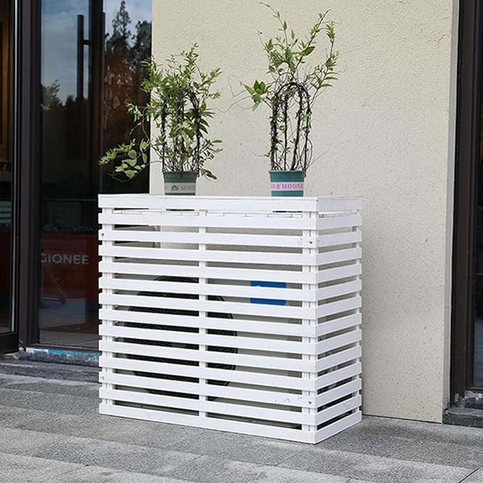 Wood Air Conditioner Fence Screen - Hide Outdoor Unit Stylishly with Tall Weatherproof Shutters Central Air Conditioner Covers (White L105Xw45Xh95Cm)