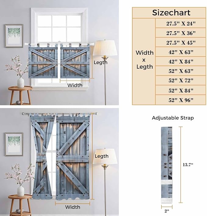 Farmhouse Wood Grain Kitchen Curtains 36 Inch Length, Small Window Curtains Tab Top, Vintage Country Barn Gate Textured Light Filtering Short Window Treatments Tier Drapes 27.5"x36" 2 Panel
