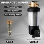 iSpring WSP200ARJ-BP, NSF Certified, Whole House Spin-Down Sediment Water Filter with Bypass, Clear Housing, Jumbo Size, Flushable and Reusable, Touch-Screen Auto Flushing, 4 Modes, 200 Microns