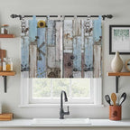 Blue Grey Wooden Kitchen Curtains 45 Inch Length, Short Cafe Window Curtains Tab Top, Farmhouse Barn Sunflowers Retro Light Filtering Window Treatments Tier Drapes 27.5"x45" 2 Panel