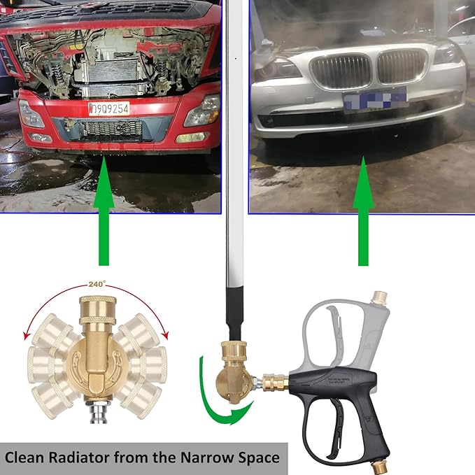 Lucstar Radiator Cleaning Wand & Car A/C Condenser Cleaner(40"wand+Coupler+Valve Switch)， Engine Cabin Air Filter Flusher, Connect with Pressure Washer Air Compressor for Cleaning Home Car Truck