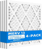 (4 Pack) 20x25x1 Furnace Air Filters, MPR 1900 & FPR 10, MERV 13 Pleated Air Filter (Actual Size: 19 3/4"x 24 3/4" x 3/4")