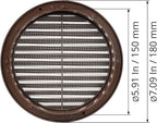 Brown 6" Inch Round Ventilation Grille with Screen mesh. (Duct 6Ø / Grille 7Ø) Ventilation Applications. Indoor and Outdoor Vent Cover - Air Vent Cover for Air Intake, Exhaust