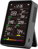 Professional Indoor Air Quality Monitor with AQI, Portable Real-Time Detector for Home Cars Plants and Pets (Black)