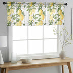 Spring Summer Lemon Sheer Valance Curtains, Leaf Flower White Wood Grain Light Filtering Kitchen Valances Rod Pocket Voile Curtain Window Treatment for Bedroom/Living Room/Basement 42Wx18L
