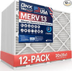 BNX TruFilter 20x25x1 MERV 13 (12-Pack) AC Furnace Air Filter - MADE IN USA - Electrostatic Pleated Air Conditioner HVAC AC Furnace Filters - Removes Pollen, Mold, Bacteria, Smoke