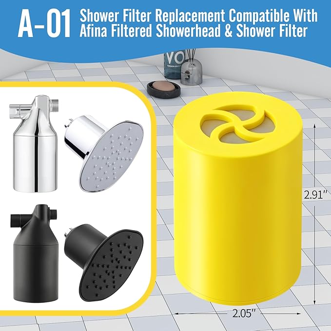 DerBlue 1PCS A-01 Multi-Stage shower head filter replacement Compatible with Afina Filtered Showerhead for Hard Water,Remove Chlorine and Other Impurities