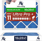 MervKing 16x20x1 Air Filter Actual Size: 15.7" x 19.7" x 0.75" MERV 11 MPR 1000-1200 | MADE IN USA | 4-Pack | Pleated HVAC AC Furnace Replacement