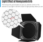GODOX Barn Door with Honeycomb Grid 4 Color Gel Filters for 7 Inch Standard Reflector Replacement for GODOX SL60W SL150II SK400II Studio Light Portrait Still Life Photography