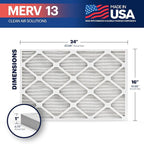 BNX TruFilter 16x24x1 Air Filter MERV 13 (12-Pack) - MADE IN USA - Electrostatic Pleated Air Conditioner HVAC AC Furnace Filters for Allergies, Pollen, Mold, Bacteria, Smoke, Allergen, MPR 1900 FPR 10