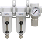 PneumaticPlus SAU430-N04G-MEP 3 Stage Compressed Air Filter Dryer System - Particulate Air Filter, Coalescing Air Filter, Compressed Air Pressure Regulator Combo, 1/2" NPT - Metal Bowl, Manual Drain