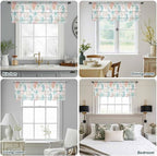 Teal Seahorse Starfish Sheer Valance Curtains, Summer Beach Coral Shell Board Light Filtering Kitchen Valances Rod Pocket Voile Curtain Window Treatment for Bedroom/Living Room/Basement 60Wx18L