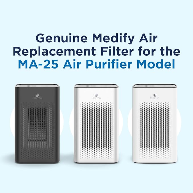 Medify MA-25 Genuine Replacement Filter Set for Allergens, Smoke, Wildfires, Dust, Odors, Pollen, Pet Dander | 3 in 1 with Pre-filter, HEPA H13 and Activated Carbon | Removal to 0.1 Microns | 1-Pack