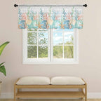 Summer Beach Sheer Valance Curtains, Ocean Colorful Coral Shell Seaweed Starfish Wood Grain Light Filtering Kitchen Valances Rod Pocket Voile Curtain Treatment for Bedroom/Living Room/Basement 60Wx18L