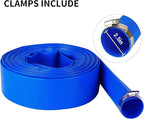 2.5" x 50 FT Pool Backwash Hose, Blue Heavy Duty Reinforced PVC Lay Flat Water Discharge Hose for Swimming Pool Filter Pump,with 2 Clamp
