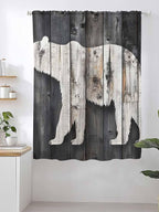 Sheer Curtains 72 Inches Long, White Brown Bear Semi Sheer Curtains Light Filtering Window Treatment, Farmhouse Country Vintage Wood Grain Privacy Voile Drapes for Living Room Bedroom 52x72 Inch