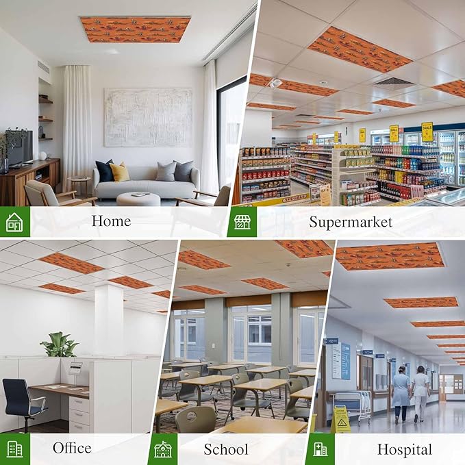 Cowboys Horses 4 Pcs Fluorescent Light Covers 4 x 2 Feet, Desert Ethnic Winds Orange Background Covers for Ceiling Lights Magnetic Light Cloth Filter for Classroom Office Home